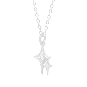 S925 sterling silver necklace featuring double star pendants with clear zircon accents