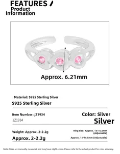 Detailed view of S925 sterling silver ring featuring three heart-shaped pink zircons