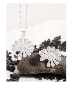 Detailed close-up of S925 sterling silver daisy pendant with sparkling zircon inlay