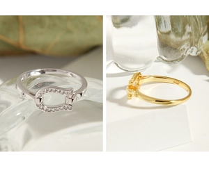 Detailansicht des Hufeisenrings aus S925 Silber mit Zirkon-Inlay und goldenem Band