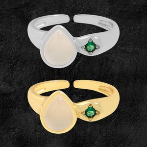 S925 Sterling Silver Pear Shaped Agate Open Ring For Women Adjustable Vintage Korean Design Waterdrop Rhinestone Finger Ring