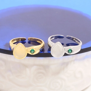 S925 sterling silver pear-shaped agate adjustable rings in gold and silver finishes