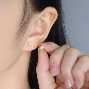 Asymmetric S925 silver stud earrings featuring star and saturn planet designs