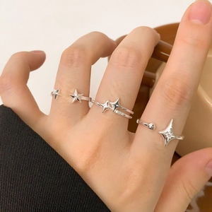 Bagues étoiles superposées en argent sterling S925 avec zircons pour un look chic