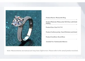 Macro view of classic six-prong moissanite ring with side stones on 925 silver band