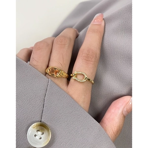 S925 vergoldetes Ring-Set mit Hufeisenschnalle, Zirkonia und orangefarbenem Edelsteinbesatz