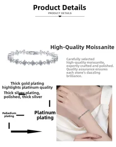 Detailed view of S925 silver moissanite bracelet with multi-layer rhodium plating process