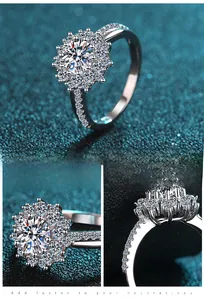 Macro detail of S925 silver ring featuring ten hearts and arrows cut moissanite stone