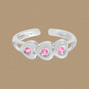 S925 Sterling Silver Pink Heart Ring Adjustable Triple Heart Rhinestone Inlaid Open Finger Ring Women Korean Jewelry