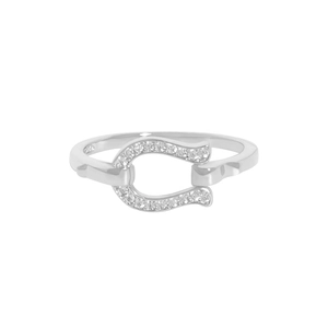 Minimalistischer S925 Sterlingsilber Hufeisenring mit feinen Zirkonia-Steinen besetzt