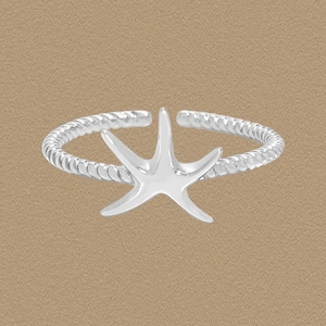 Bague Ouverte Étoile de Mer en Argent Sterling 925 Minimaliste Ajustable Anneau Corde Torsadée Bijoux Marins pour Femme
