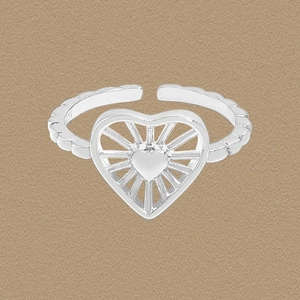 925 Sterling Silver Radiant Heart Open Ring For Women Ins Style Heart Shaped Adjustable Silver Finger Ring Jewelry