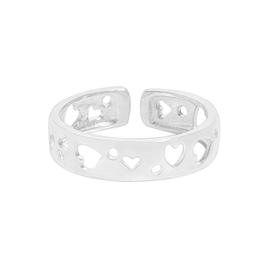Minimalist S925 sterling silver open ring with hollow heart and circle pattern design