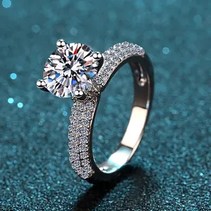 S925 Sterling Silver Moissanite Ring For Women Crown Flower Four Prong Setting Zirconia Wedding Anniversary Band Jewelry Gift