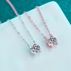 Collier Pendentif Moissanite en Argent Sterling 925 pour Femmes Plaqué Or Blanc Rose Chaîne de Clavicule en Zirconia Cadeau Bijoux