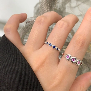 S925 sterling silver rings set with purple heart stones and blue round gemstones