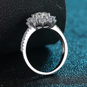 Luxurious S925 sterling silver halo ring with a round 1-carat moissanite stone
