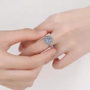 Luxurious S925 sterling silver halo ring with a round brilliant moissanite stone