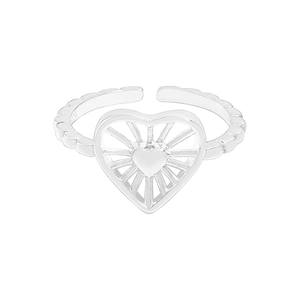 Minimalist S925 sterling silver open heart ring featuring a radial beam design for women