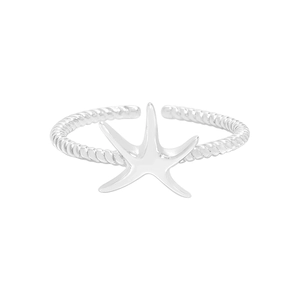 Bague étoile de mer minimaliste en argent sterling S925 avec anneau torsadé et taille ajustable