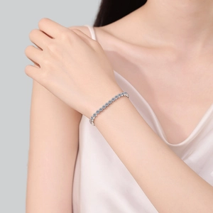Elegant S925 sterling silver bubble bracelet featuring blue moissanite stones for women