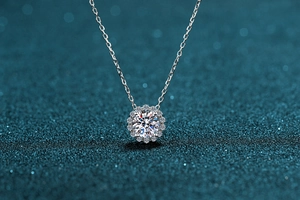 Détail du collier en argent S925 avec pendentif tournesol étincelant en moissanite