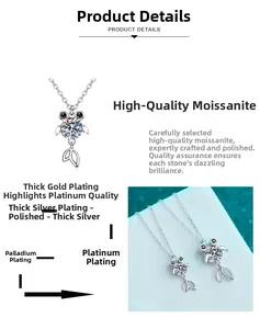 Détail du pendentif grenouille avec moissanite ronde et placage multicouche de qualité