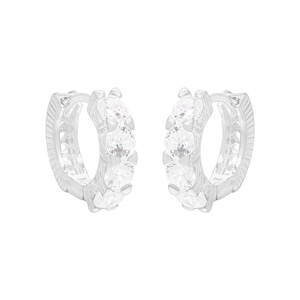 S925 Sterling Silver Huggie Hoop Earrings with micro-pave cubic zirconia stones