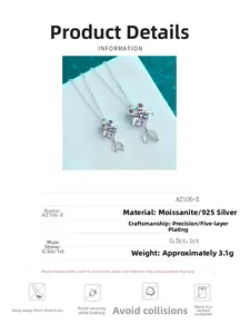 Détail du collier poisson en argent 925 avec pierre moissanite et spécifications