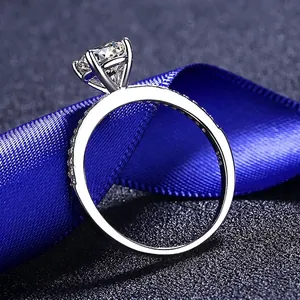 Elegant S925 sterling silver moissanite crown engagement ring with six-prong setting