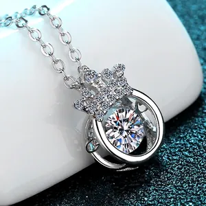 Collier Pendentif Couronne en Argent Sterling 925 Moissanite Dansante Pour Femme Bijoux Élégants de Mariage Fête Accessoires
