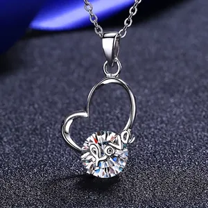 925 Sterling Silver Heart Pendant Necklace For Women Moissanite Zirconia LOVE Letter Chain Trendy Jewelry Gift With Box