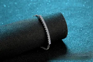 Macro view of S925 sterling silver tennis bracelet with 1.3ct moissanite stones