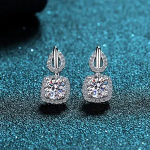 925 Sterling Silver Moissanite Zirconia Halo Stud Earrings For Women Square Waterdrop Elegant Jewelry With GRA Certificate Gift
