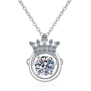 Collier en argent sterling S925 avec pendentif couronne et moissanite dansante étincelante