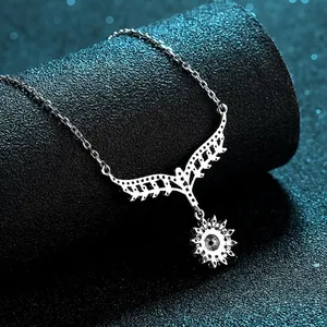 S925 sterling silver necklace with wing pendant and moissanite sunflower charm