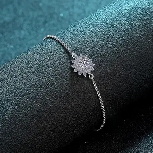 S925 sterling silver moissanite sunflower bracelet featuring a center round brilliant stone
