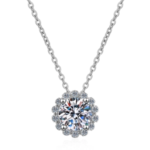 Collier pendentif tournesol en argent sterling S925 avec moissanite et halo brillant sur chaîne