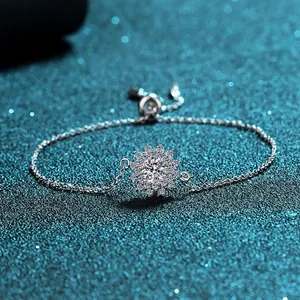 S925 Sterling Silver Sunflower Moissanite Bracelet For Women Round Cut D Color Moissanite Adjustable Chain With GRA Certificate Jewelry