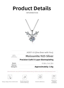 Macro d'un collier en argent 925 en forme de bois de cerf avec une moissanite ronde