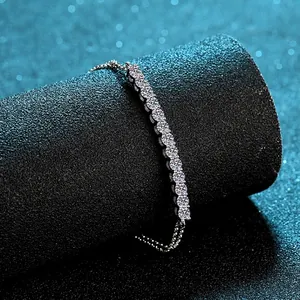 925 Sterling Silver Moissanite Tennis Bracelet Round Cut Zirconia Adjustable Sliding Chain Fashion Jewelry For Women Gift