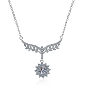 S925 sterling silver necklace with sunflower pendant and four-prong moissanite stone