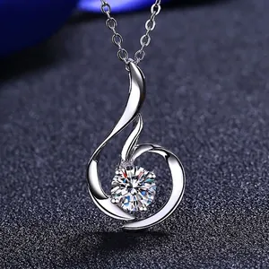 925 Sterlingsilber Moissanit Zirkonia Anhänger Kette Für Damen Schwan Spirale Design Elegante Schlüsselbeinkette Schmuck Geschenk
