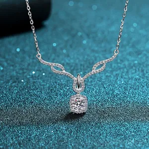 Collier Pendentif en Moissanite en Argent Sterling 925 pour Femme Bijoux de Chaîne de Clavicule à Nœud en Zirconia