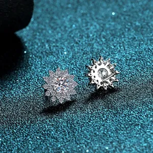 925 Silber Sonnenblumen Ohrringe mit 1 Karat Moissanit und mehrlagigen Diamanten