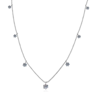 Collier en argent S925 avec chaîne à boules et sept moissanites serties à six griffes