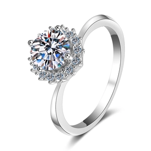 Classic 925 sterling silver halo ring with 1 carat moissanite and round sparkling stones