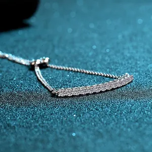 S925 sterling silver bracelet with 1.3 carat round-cut moissanite and adjustable slider chain