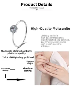 Detail view of S925 sterling silver ring with 0.3ct moissanite in multi-layer plating