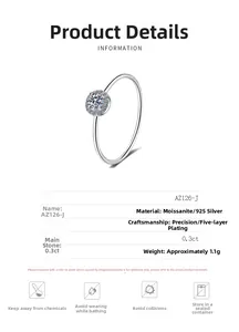 Detail view of 925 silver ring with 0.3ct moissanite stone and technical specifications